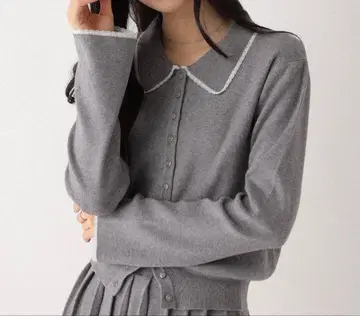 헤더 레이스 폴로 니트 가디건