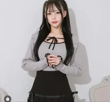 선착순 pium 리본 테이프 케이프 니트 그레이