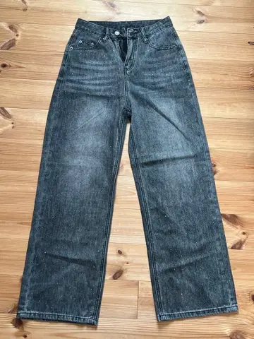 오로라 큐빅 장식 빈티지 루즈 데님 팬츠