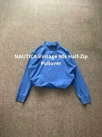 NAUTICA 90s 하프 지퍼 자수 로고 블루 새상품급 빈티지