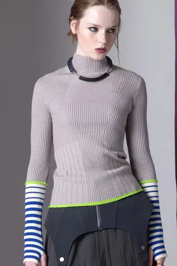 [ 새상품 미사용 ] AULAAILA 보더 슬리브 리브 니트