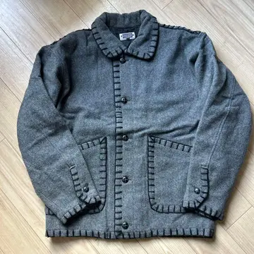 그레이 울 혼방 캐주얼 자켓 담요 스티치