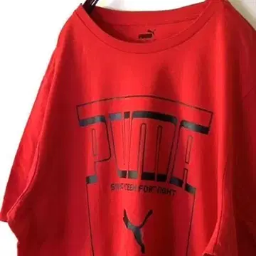 푸마 PUMA 로고 T셔츠 L 레드 빨간색 구제 의류