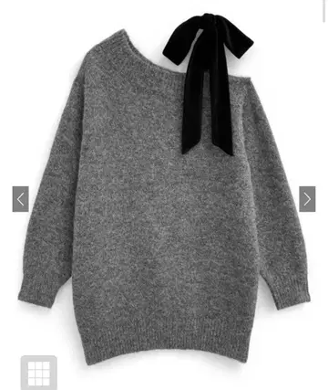 GRL 원숄더 벨로아 리본 니트 미니 원피스 그레이