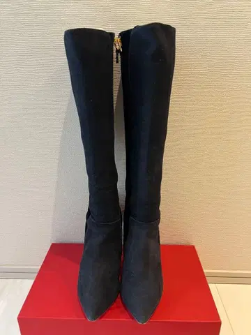 블랙 스웨이드 벨로아 소재 콤비 롱 부츠