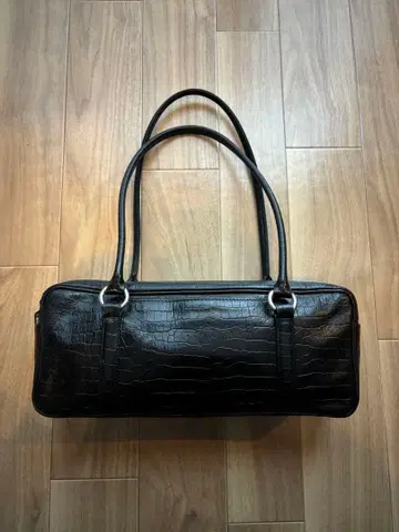 HAMANO 하마노 가죽공예 레제크로코 블랙 가죽 사이드 보스턴 백