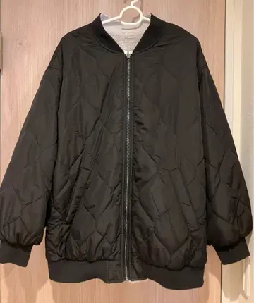 시마무라 퀼트 & 인조 모피 2way 블루종 블랙 연한 그레이