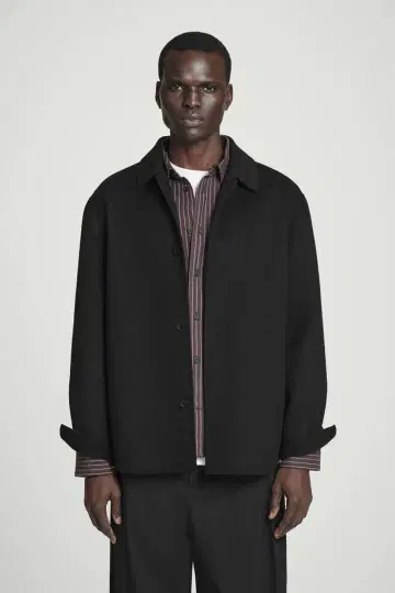 COS 더블 페이스 울 오버 셔츠 블랙 M