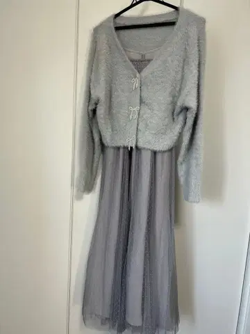 그레이 가디건 드레스 세트