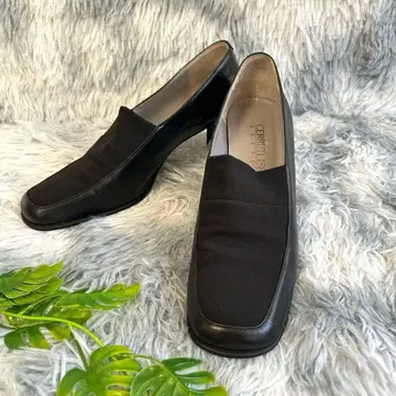 새상품급 CERRUTI 1881 블랙 청키힐 펌프스 36 천연 가죽