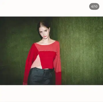 pinue 컬러 블록 니트탑 ( PINK)