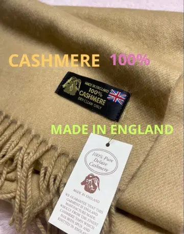 미사용 100% 캐시미어 머플러 카멜 베이지 프린지 영국제