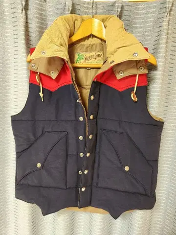 Sugar Cane 다운 베스트 M 네이비/레드/베이지