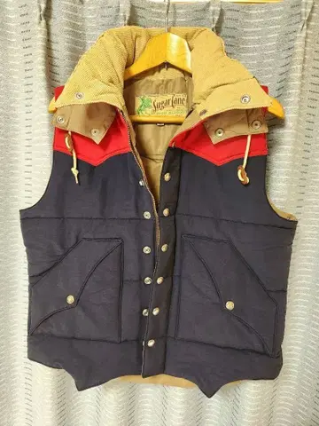 SUGAR CANE 다운 베스트 M 네이비/레드/베이지