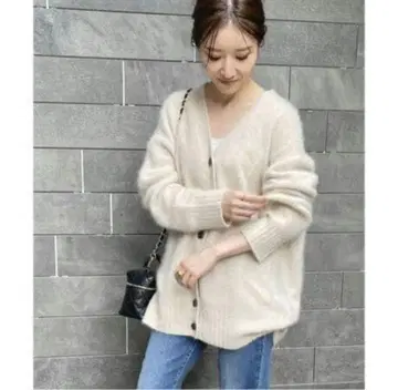 스픽 앤 스팬 퍼 니트 롱 가디건 라쿤 내추럴