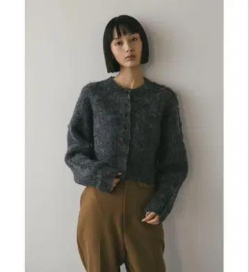 스타일 믹서기 헤어리 숏 니트 가디건 그레이