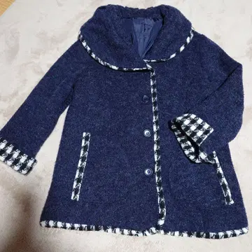 네이비 롱 코트 하운드투스 체크 무늬