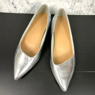새상품급 RANDA 스틸레토 로우힐 펌프스 24.5 실버 플랫