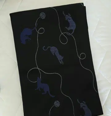 고양이 패턴 나고야 오비 블랙