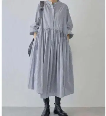 비어즐리 스트라이프 버튼 셔츠 원피스