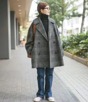 Spick & Span W 슬라이버 체크 하프 코트 38