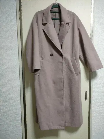 더스티 핑크 더블 버튼 롱 코트