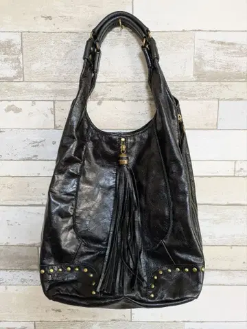 [ Ipa-Nima ] 천연 가죽 프린지 숄더백 블랙 y2k