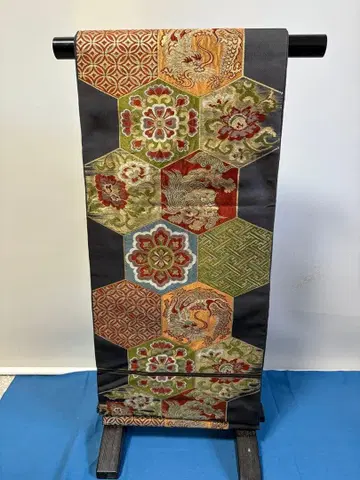 용의 그림 후쿠로 오비 칠보 사야가 고마이누 그림 앤티크 새상품급