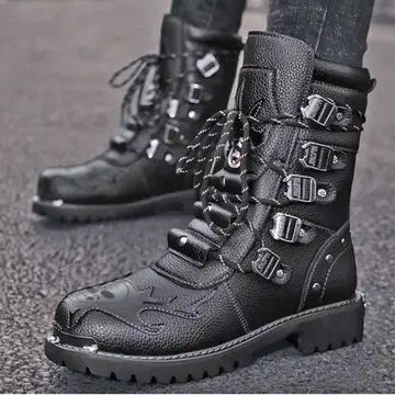 미사용 펑크 스타일 스터드 & 버클 라이더 부츠