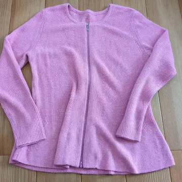 핑크 긴팔 가디건 지퍼 포함