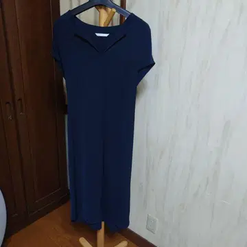 네이비 반팔 A라인 원피스 허리 리본 포함