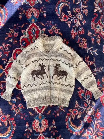 60s~70s 코위찬 니트 사슴 패턴 Lightning사 지퍼