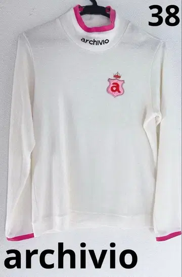 아르치비오 골프 여성용 긴팔 모크넥 화이트 x 핑크 자수 로고