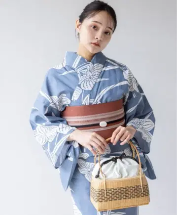 파란색 꽃무늬 유카타 오비 세트