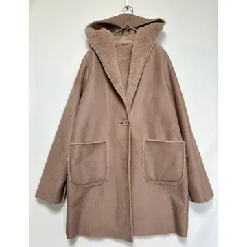 [ 새상품급 ] 페이크 무스탕 코트 롱 후드 부착 M 보아 안감