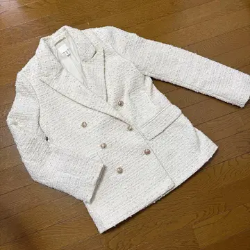 컨디션 최상 H&M 화이트 트위드 더블 브레스트 자켓