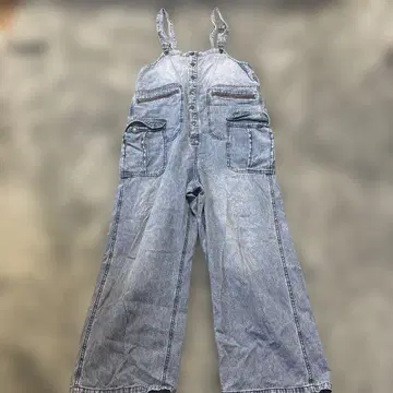 데님 오버롤 와이드 레그