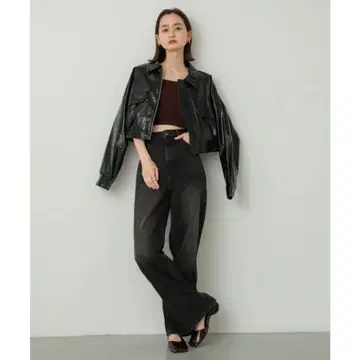 크롭 가죽 느낌 블루종 인조 가죽 인조 가죽