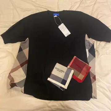 BLUE LABEL 반팔 T셔츠 + 손수건 2장 세트 블루라벨