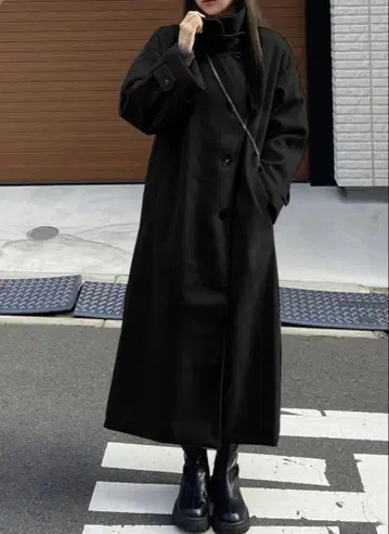 GRL 그레일 스탠드 카라 페이크 울 코트 블랙 M