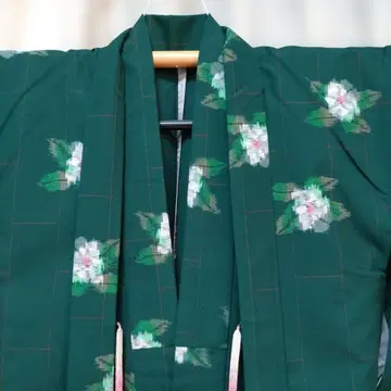 그린 컬러 꽃무늬 기모노 앙상블