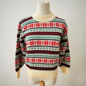 빈티지 일본제 울 스웨터 노르딕 무늬 쇼와 레트로