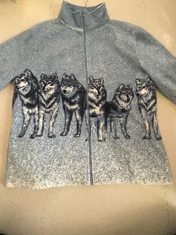 애니멀 울프 플리스 늑대 블루 화이트 미국 빈티지 의류