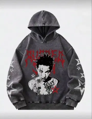 y2k 빈티지 프린트 롱 기장 캐주얼 후드티