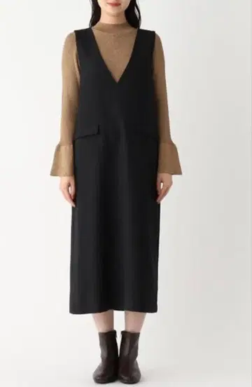 오파크 클립 울 라이크 오버롤 스커트 택 포함 새상품 L 블랙