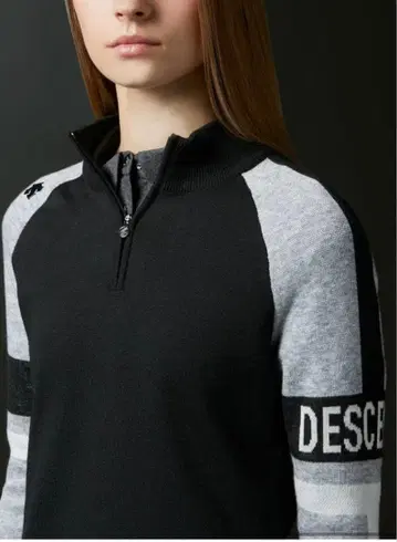 DESCENTE 자카드 집업 스웨터 S