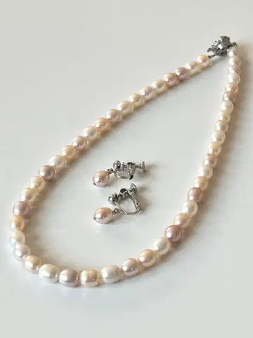 담수 펄 멀티 컬러 목걸이 & 귀찌 세트 [ QVC ]