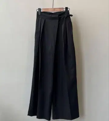 블랙 와이드 팬츠 허리 리본 포함
