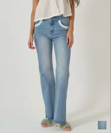 TINA:JOJUN 레이스 장식 플레어 데님 팬츠