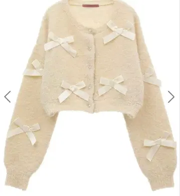 Maison de FLEUR 리본 포함 아이보리 가디건